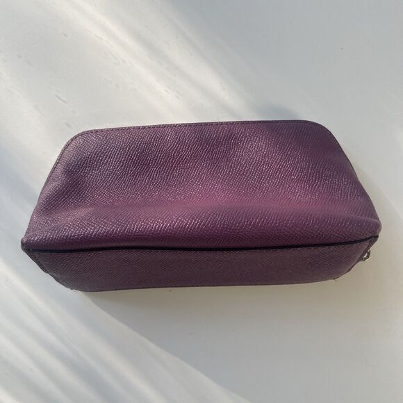 Coach Cosmetic Case 17 Crossgrain Leather Mauve Purple Silver Travel Bag F53386 - Picture 5 of 8